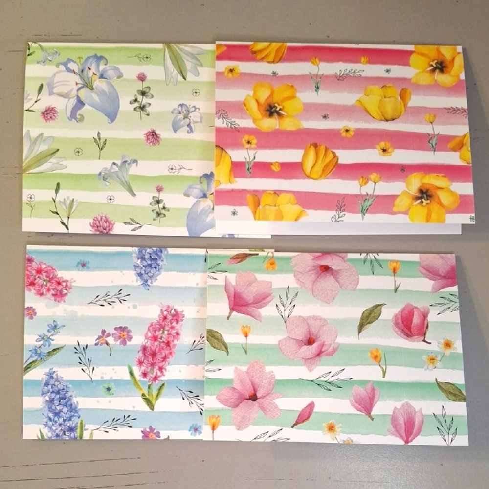 Floral Striped Blank Notecards